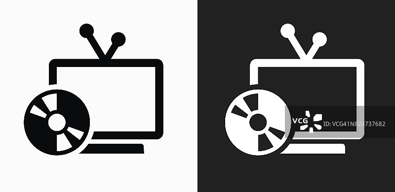 电视和磁盘图标上的黑色和白色矢量背景图片素材