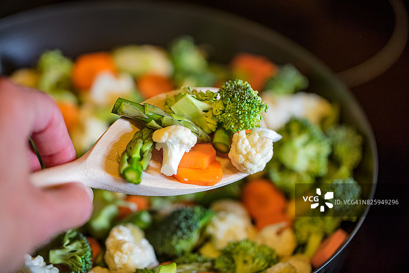 健康饮食-在煎锅上放新鲜蔬菜图片素材
