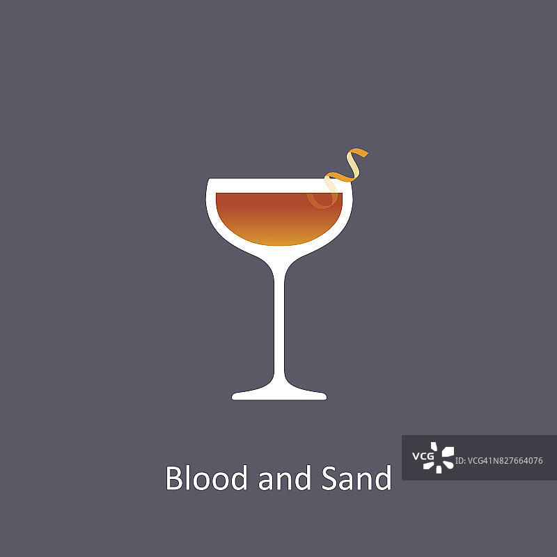 血和沙的鸡尾酒图标在黑暗的背景在平坦的风格图片素材