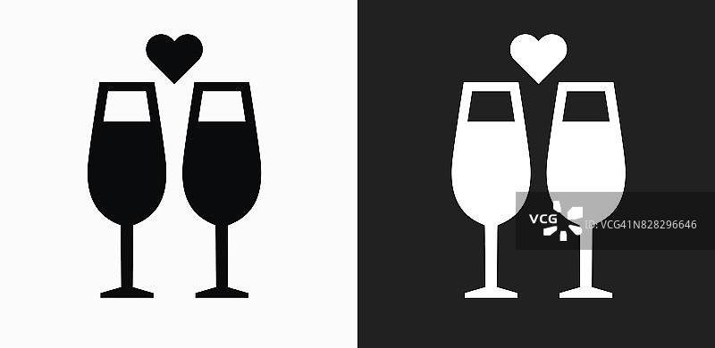 香槟眼镜图标上的黑色和白色矢量背景图片素材