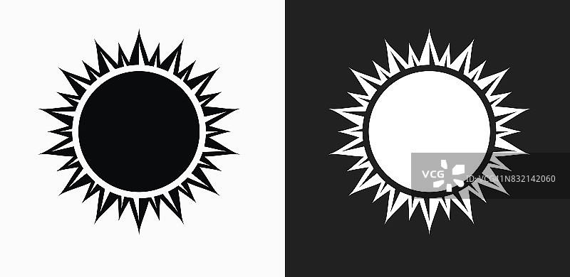 太阳符号图标上的黑色和白色矢量背景图片素材