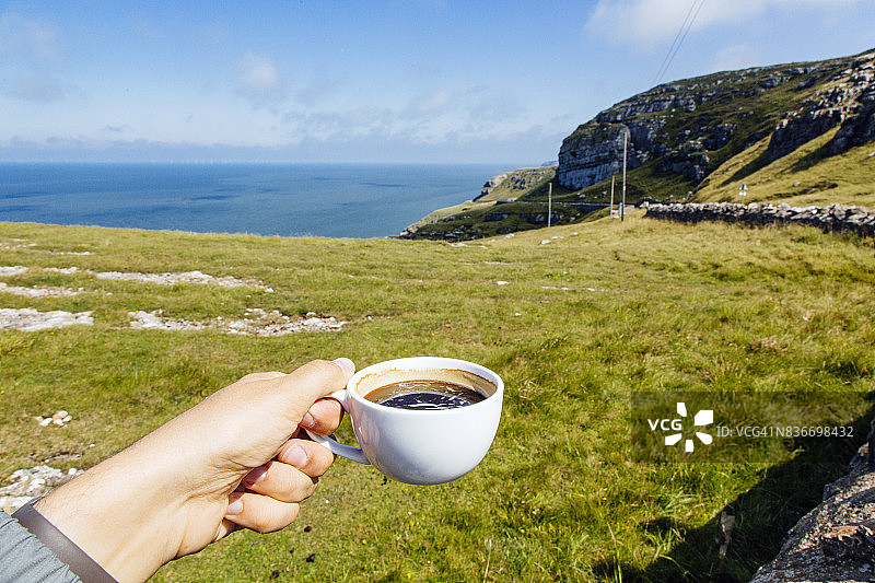 在大奥美，Llandudno喝咖啡，欣赏风景图片素材