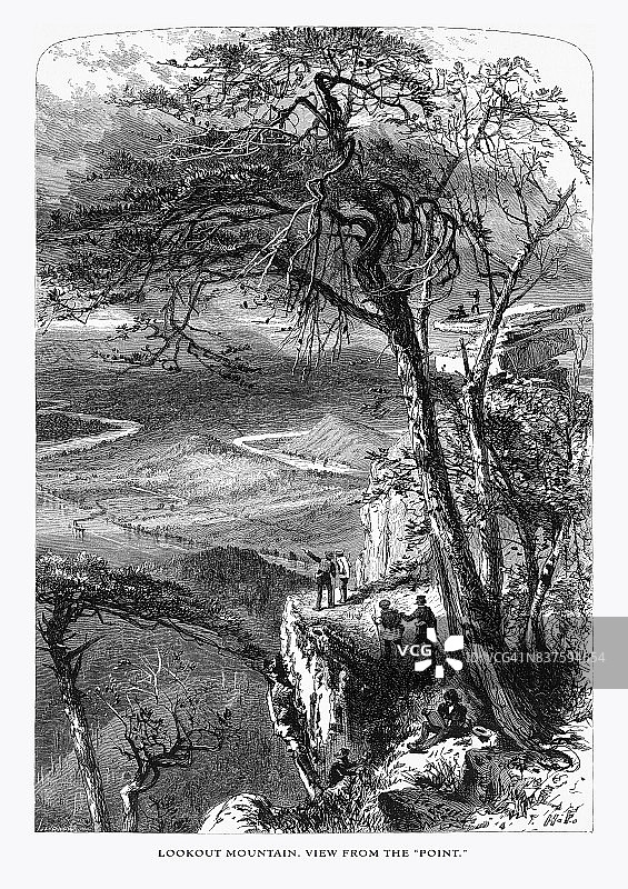 观景山，从“点”看，田纳西州，美国，美国维多利亚版画，1872年图片素材