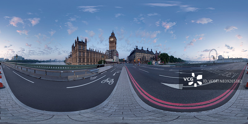 360°威斯敏斯特宫和伦敦大本钟全景图片素材