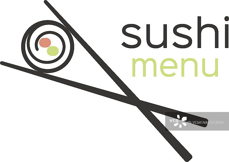 寿司卷和筷子。一个简单的菜单图标为亚洲菜。矢量插图。图片素材