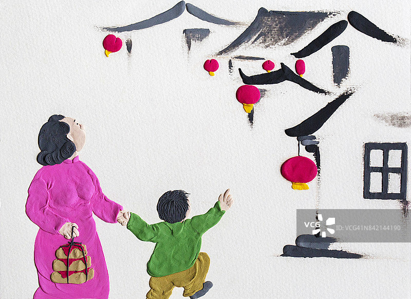 手工泥塑插图:中国的春节装饰品图片素材
