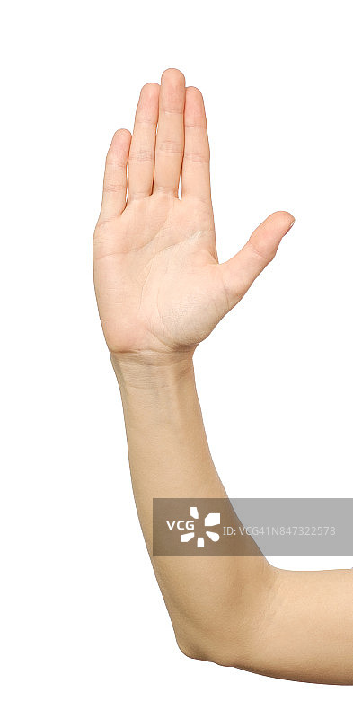 女人的手与停止手势孤立在白色背景图片素材