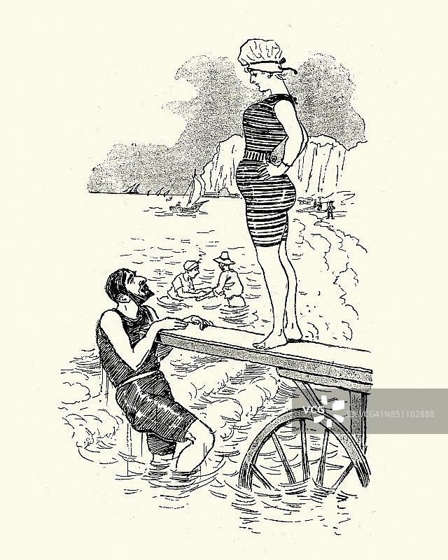 十九世纪八十年代，维多利亚时代的男女潜水图片素材