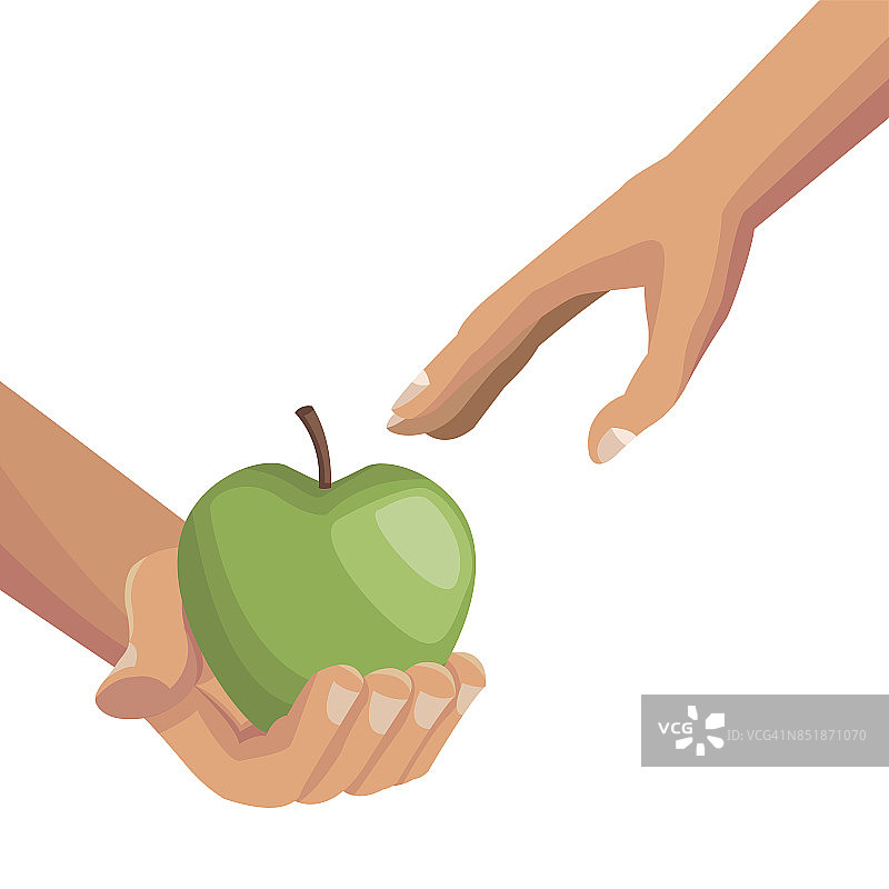 白色的背景与彩色的手给一个苹果水果其他手掌人图片素材