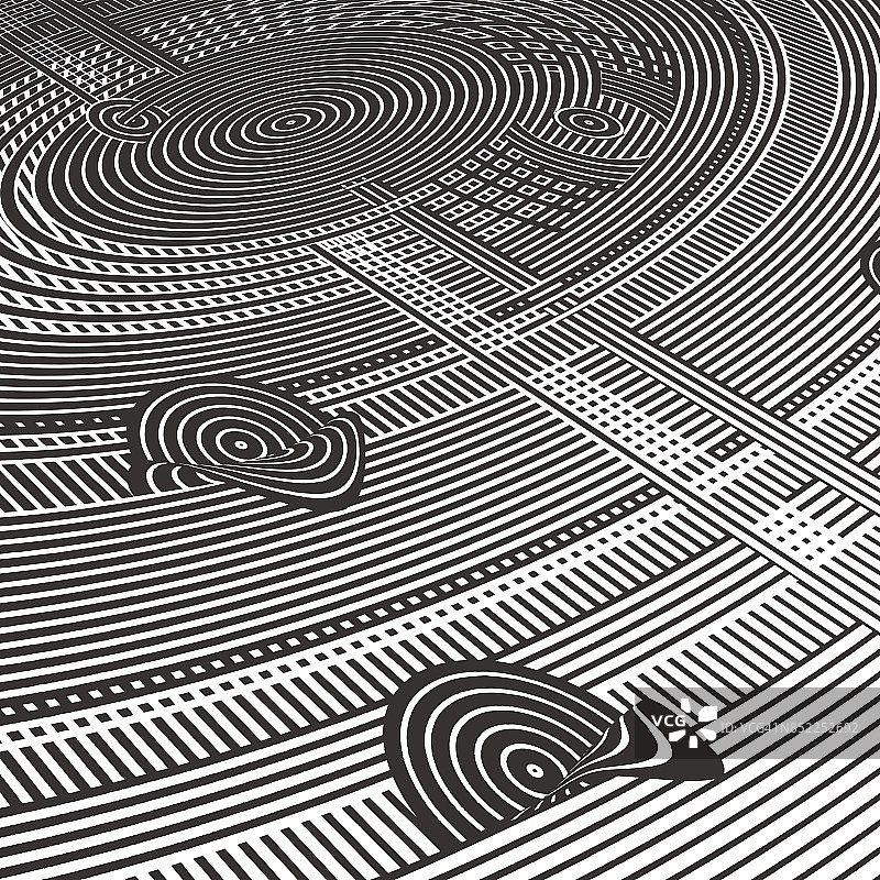 线条艺术与同心圆的未来主义半色调图案。网络空间。图片素材