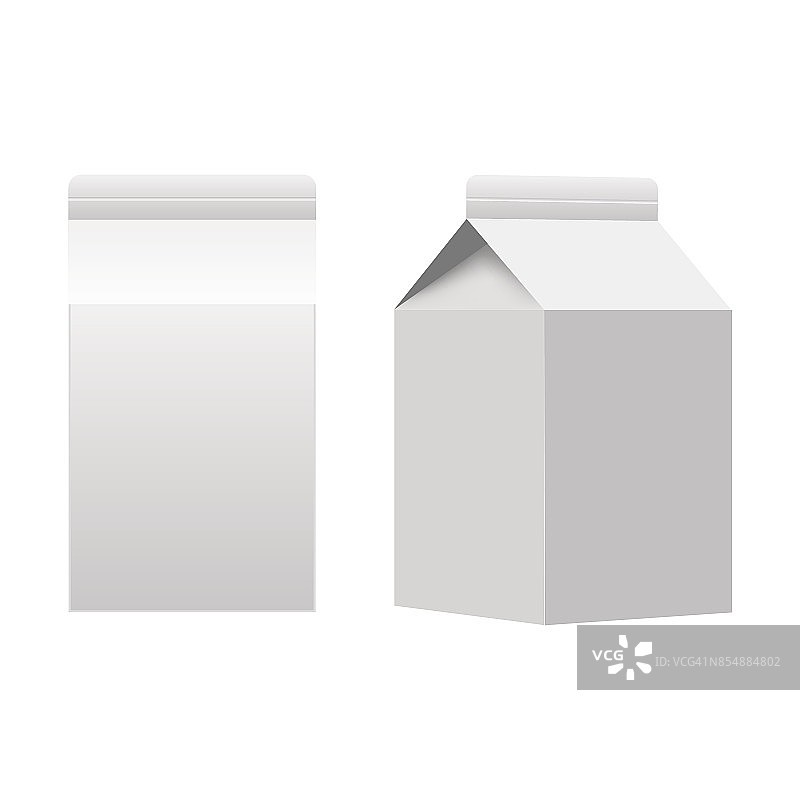 牛奶或果汁纸盒包装盒白空白隔离。向量。图片素材