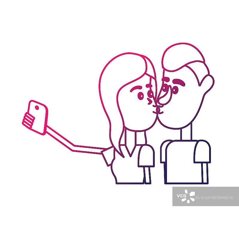 情侣们用智能手机接吻自拍图片素材