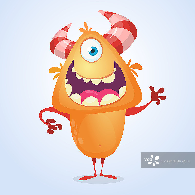可爱的卡通傻橙角独眼怪物。向量大脚怪字符图片素材