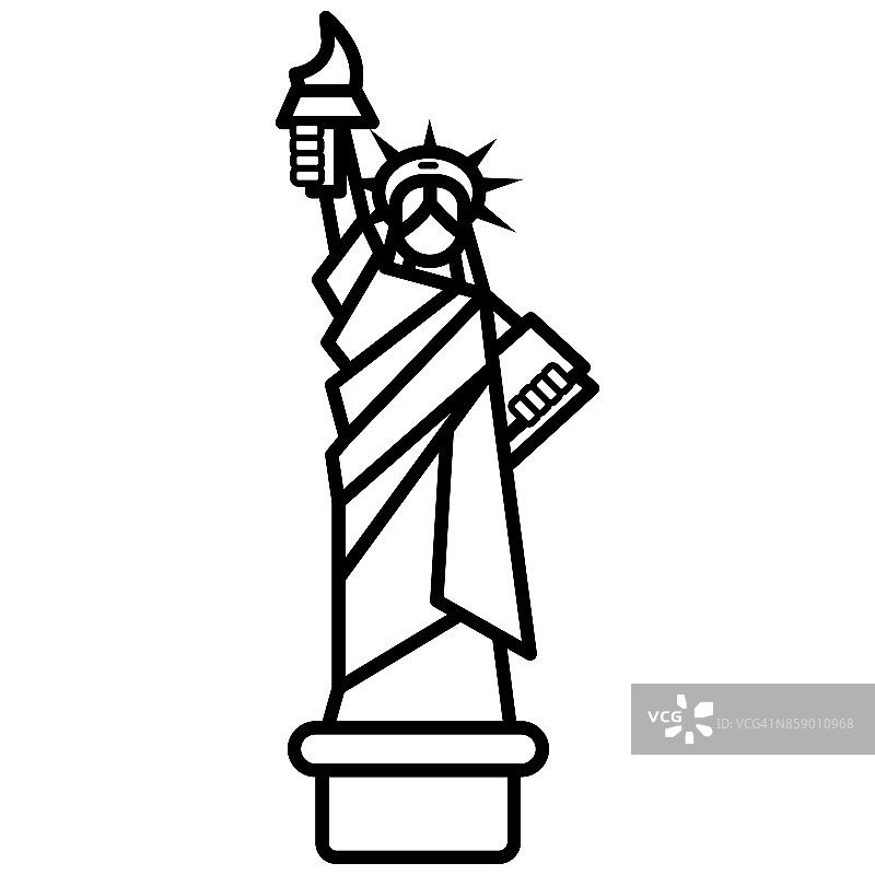 自由女神像，纽约矢量线图标，标志，插图的背景，可编辑的笔触图片素材