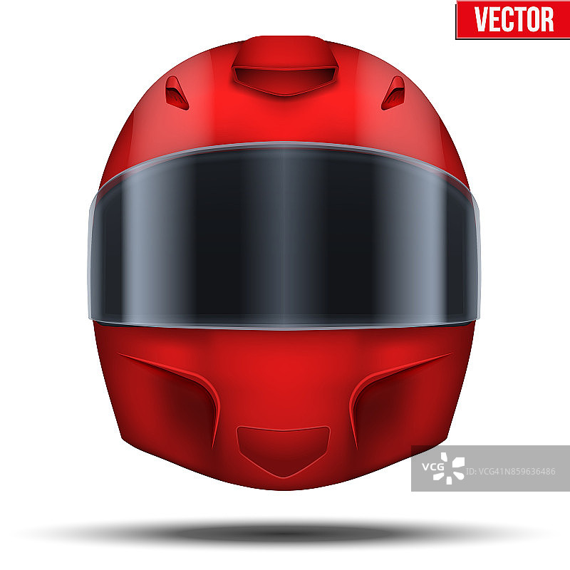 带有玻璃面罩的红色赛车头盔。图片素材