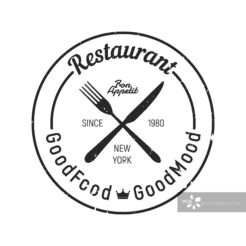 复古餐厅标志-叉，刀的图标。枯燥乏味的纹理图片素材