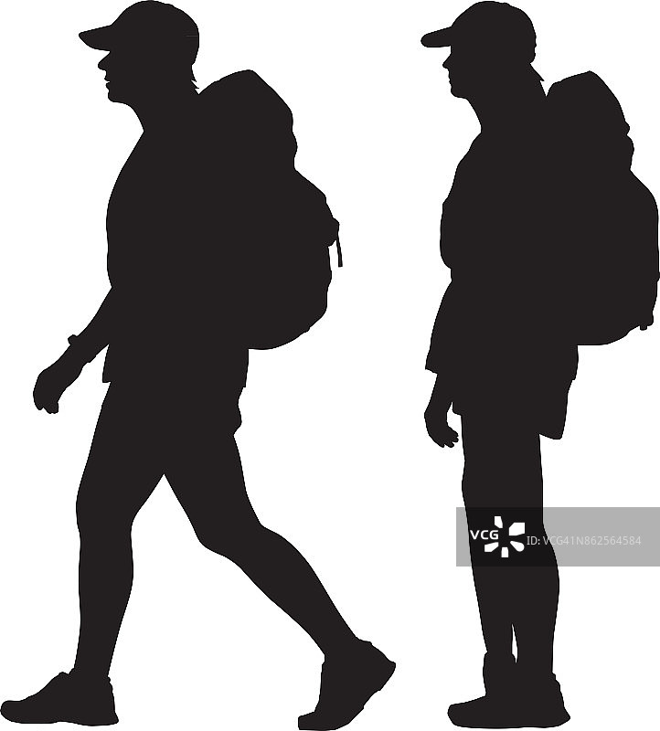 女人徒步旅行者ilhouettes图片素材