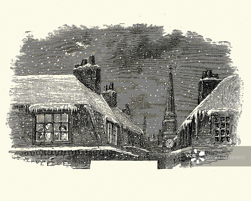 在维多利亚时代伦敦寒冷的冬夜阁楼上图片素材