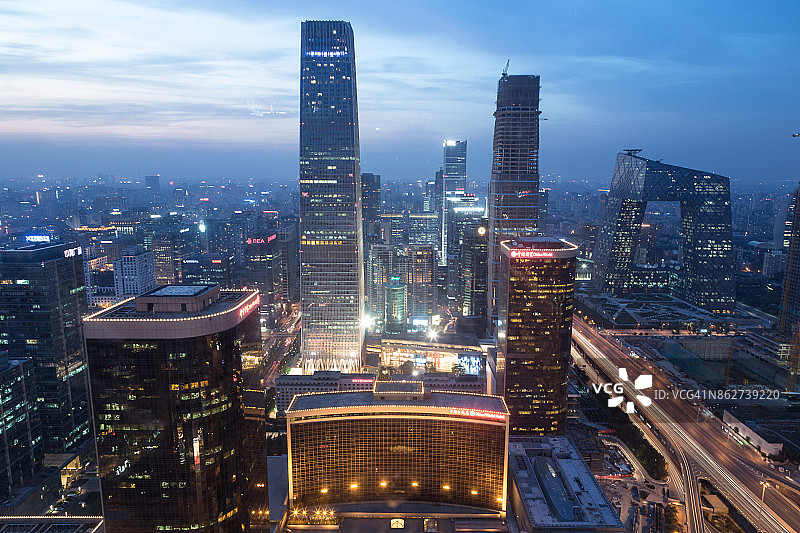 黄昏俯瞰北京CBD天际线图片素材