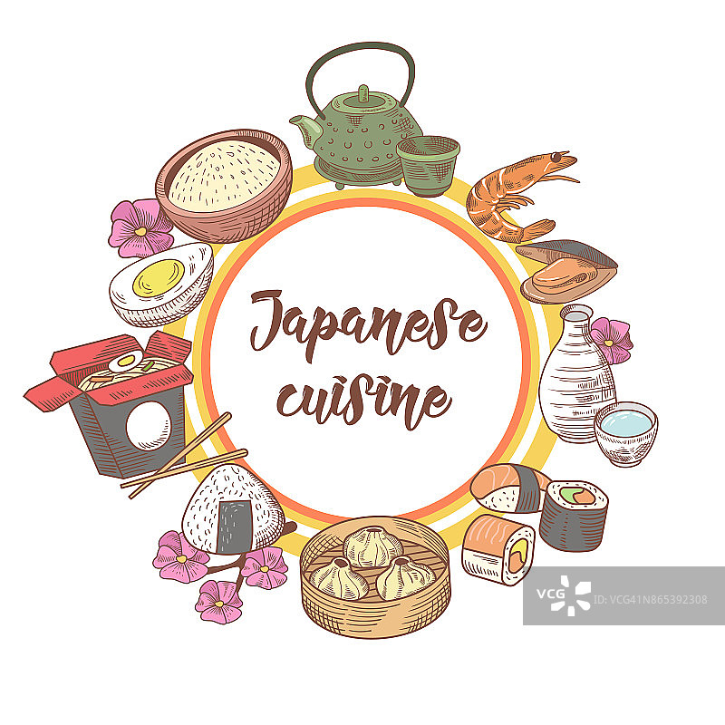 日本手绘食品设计。日本菜图片素材