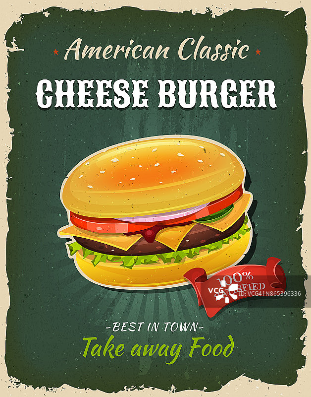 复古快餐芝士汉堡海报图片素材