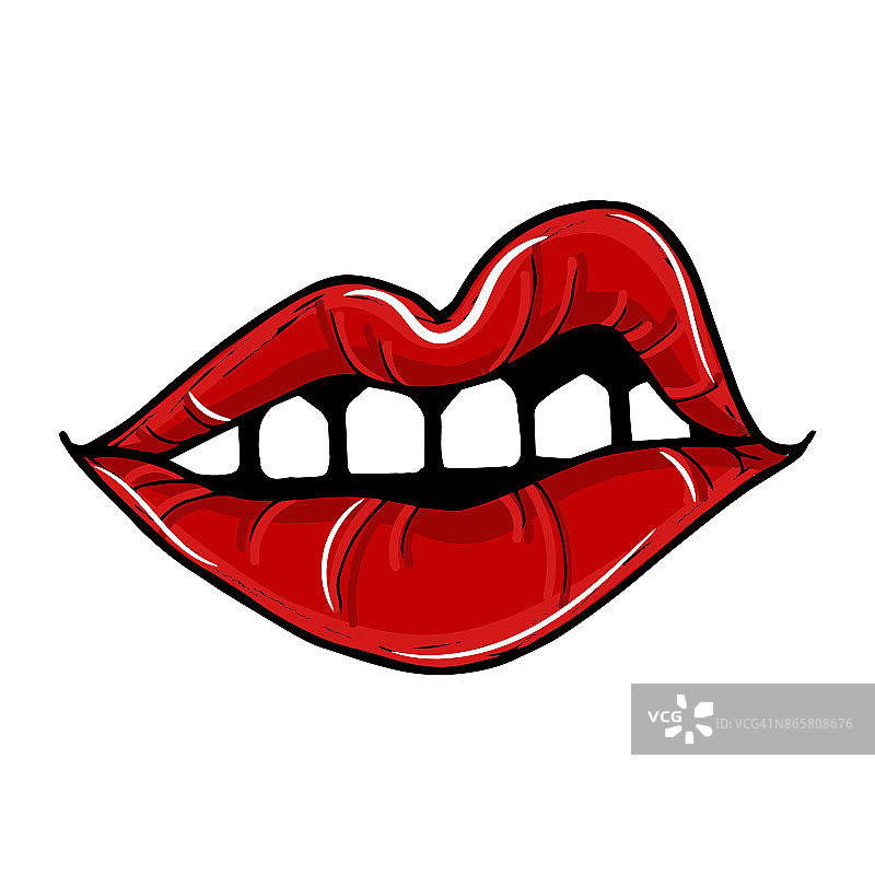 张开女性的嘴，红唇。女人的嘴唇孤立在白色的背景上。图片素材