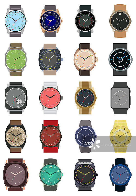 二十套经典设计机械手表孤立在白色背景图片素材