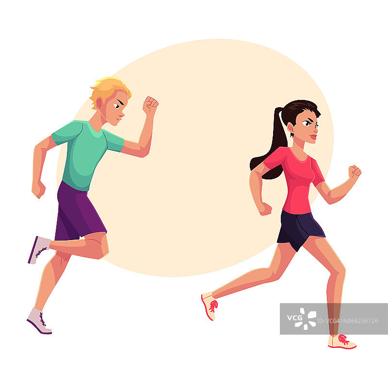 一对跑步者，短跑者跑步，比赛，竞争，健康的生活方式概念图片素材