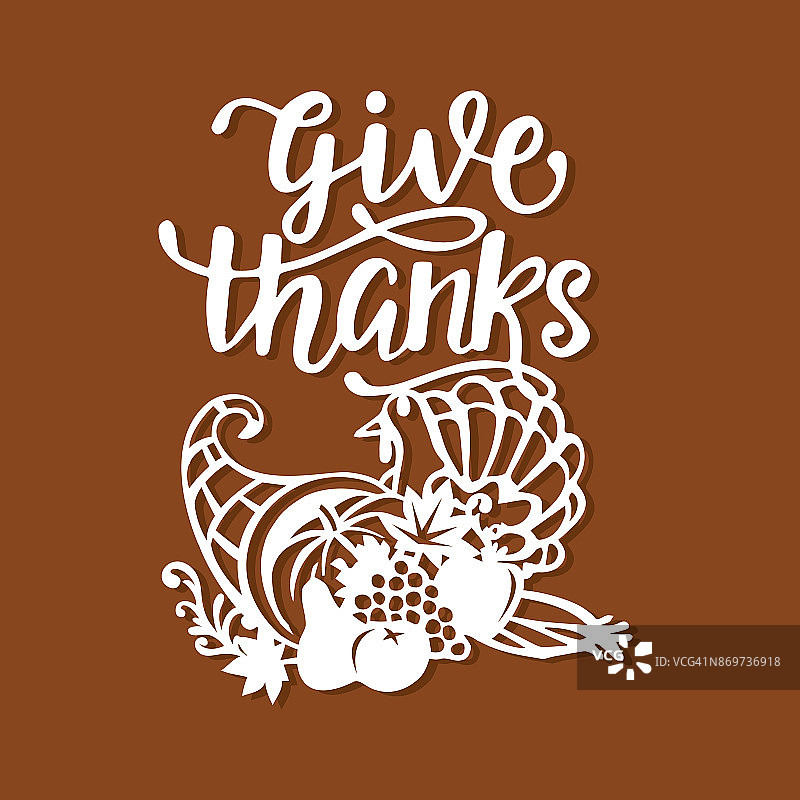 复古的感恩节丰饶的火鸡收获的感谢短语剪纸图片素材