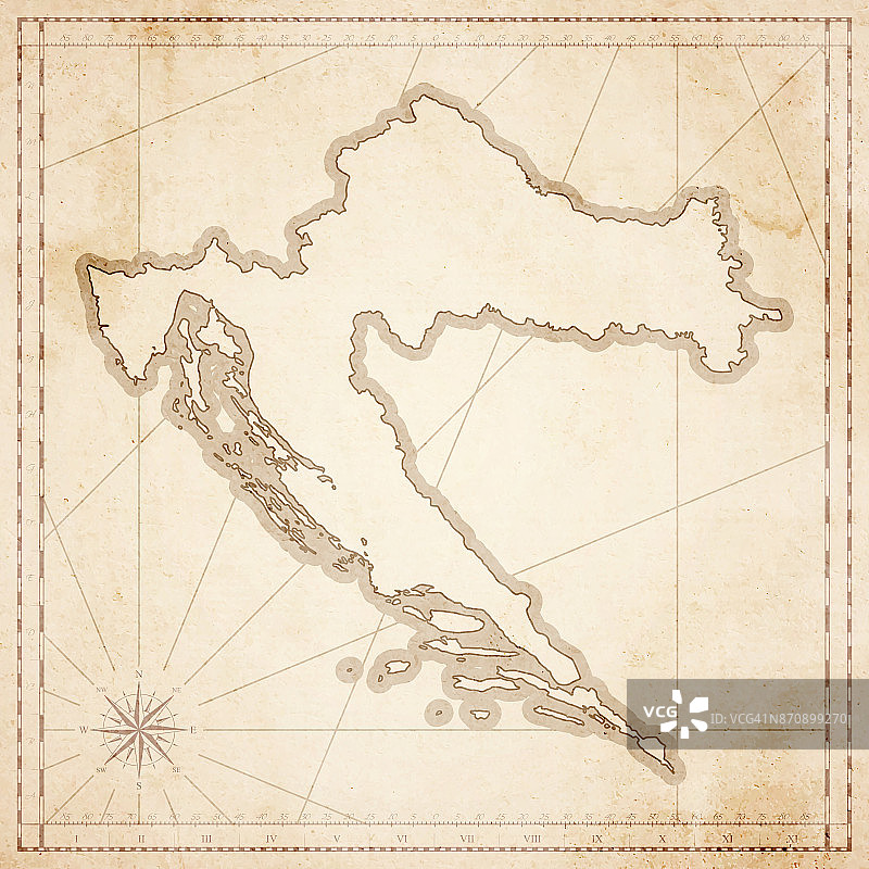 克罗地亚地图在复古风格-旧纹理纸图片素材