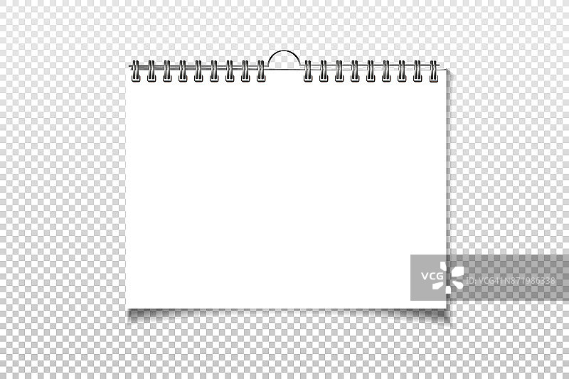 螺旋空白墙日历模拟。孤立在背景上的白纸。矢量图图片素材