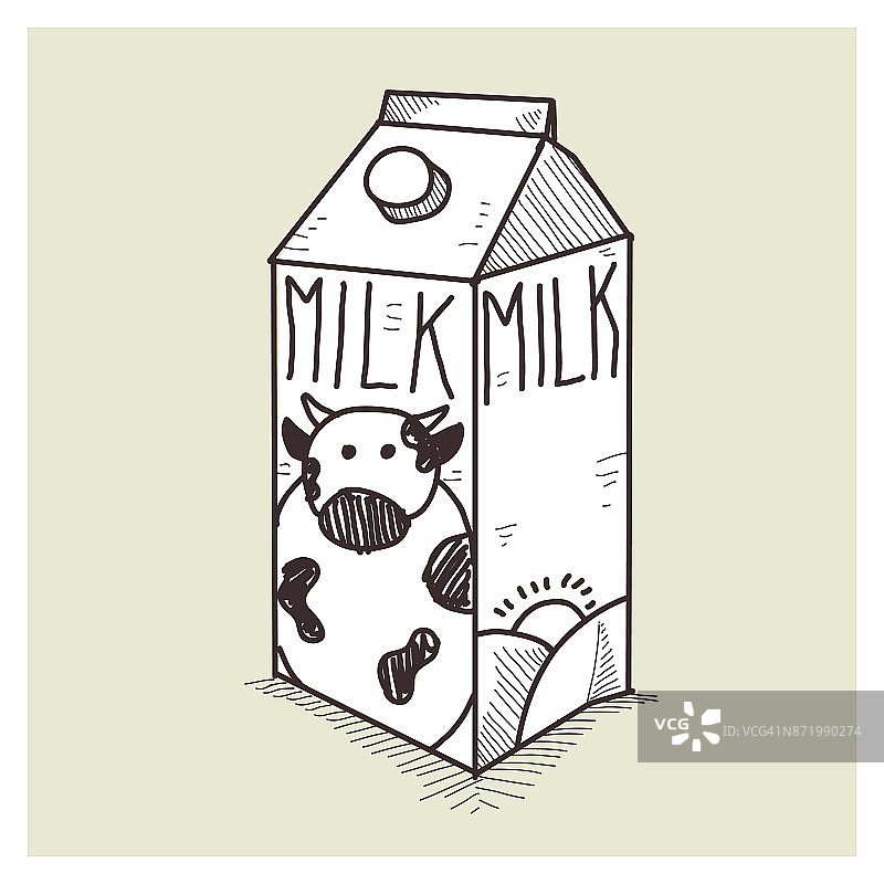 矢量手绘素描牛奶盒图片素材