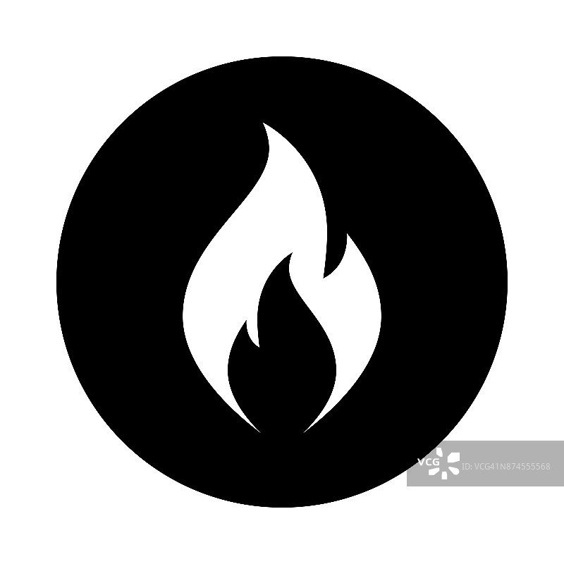 火焰火焰圈图标。黑色，圆形，极简主义图标孤立在白色背景。图片素材