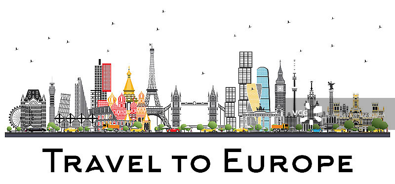 欧洲著名地标。伦敦，巴黎，莫斯科，罗马，马德里。图片素材