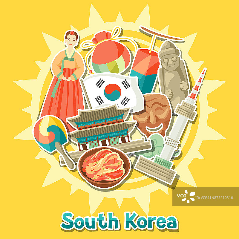 韩国背景设计。韩国传统贴纸符号和物体图片素材