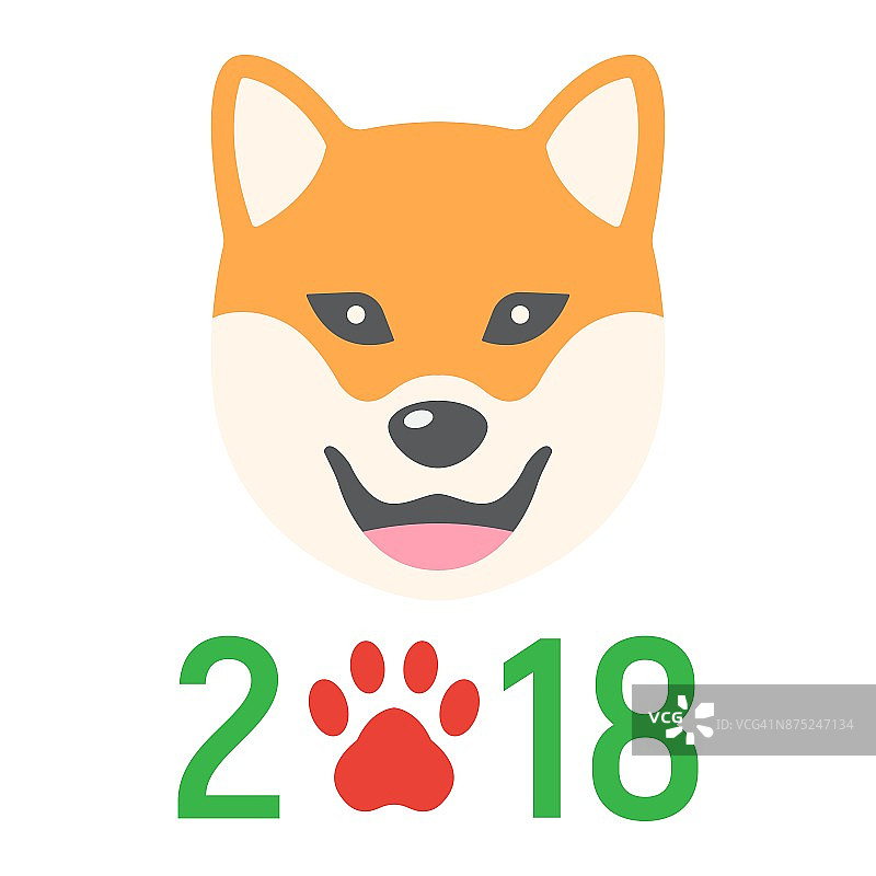狗，中国生肖2018年平图标，新年和圣诞节，圣诞符号矢量图形，一个彩色的固体图案在白色的背景，eps 10。图片素材