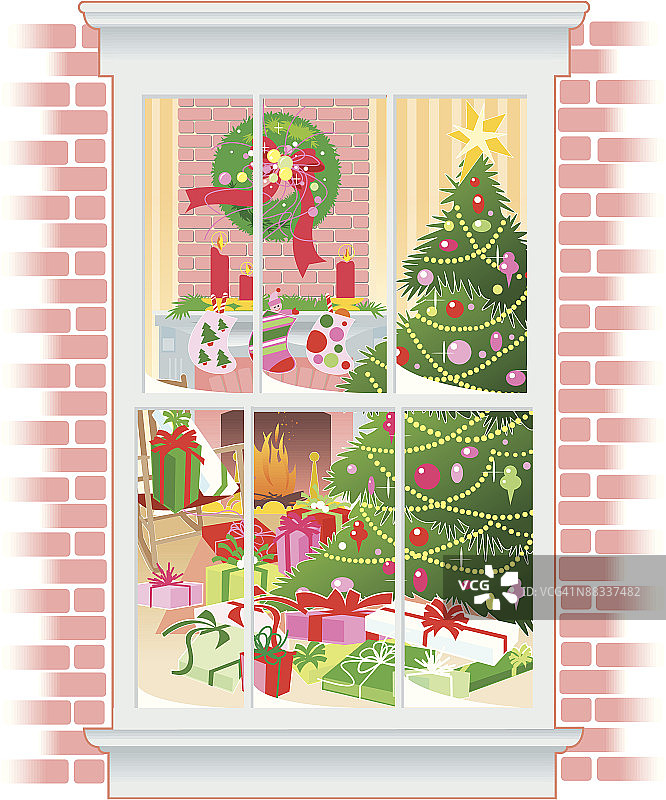 透过窗户设置圣诞，颜色，分组元素图片素材