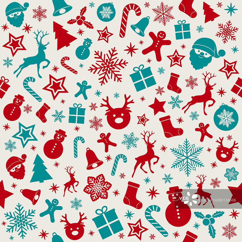 五颜六色的圣诞图案与可爱的图标。向量。图片素材