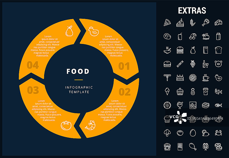 食物信息图表模板，元素和图标图片素材