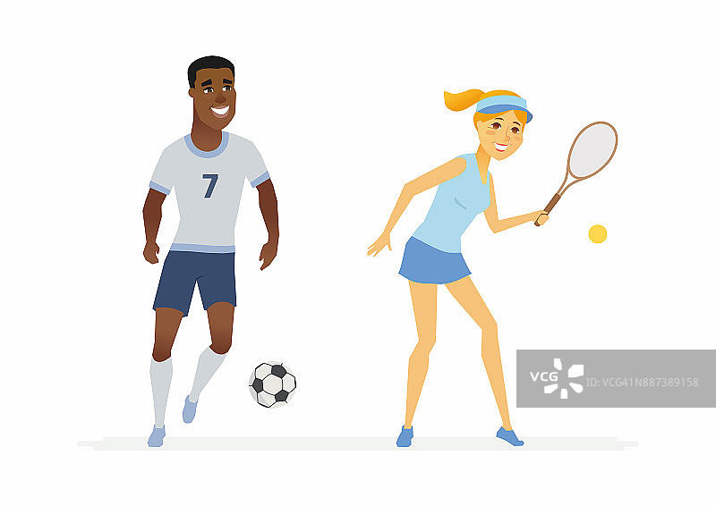 网球和足球运动员-卡通人物人物插图图片素材