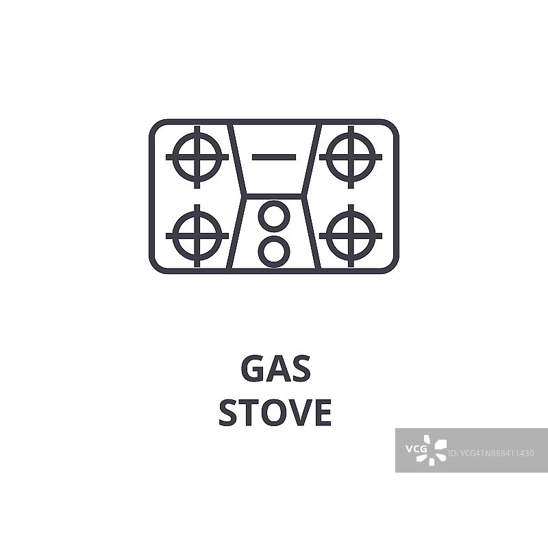 煤气炉线条图标、轮廓符号、线性符号、矢量、平面插图图片素材