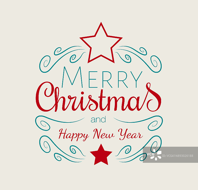 圣诞快乐-美丽的字体假日与手绘装饰。向量。图片素材