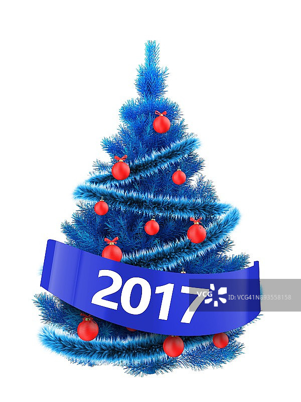 3d蓝色圣诞树与2017标志图片素材