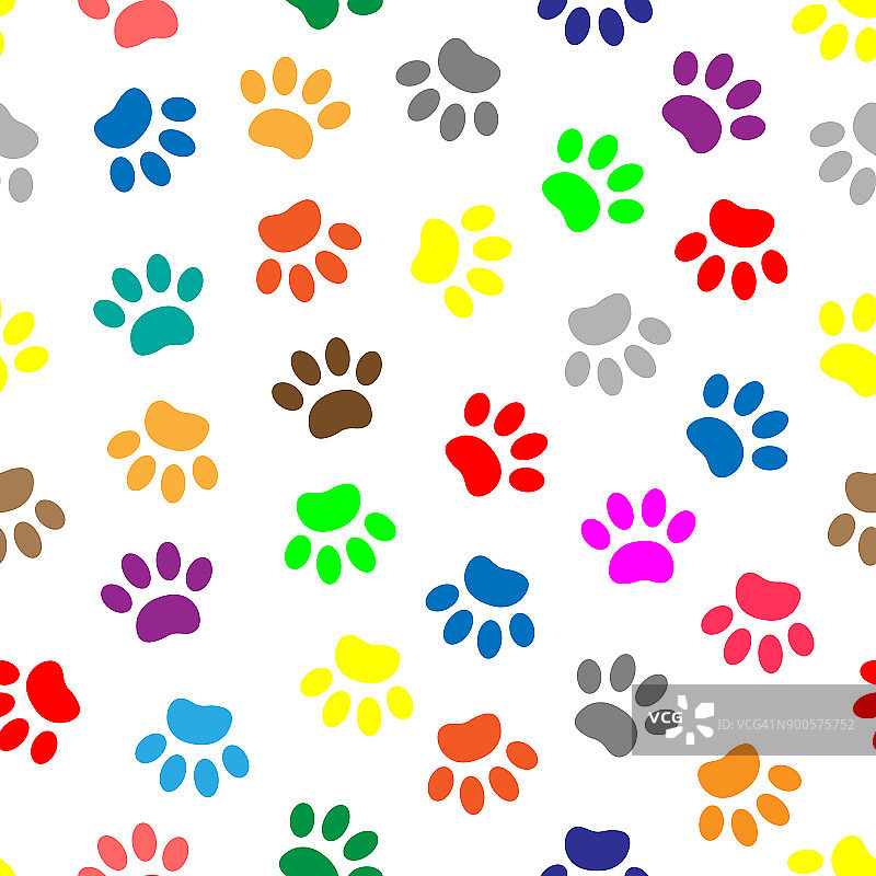 彩色动物爪印无缝图案图片素材