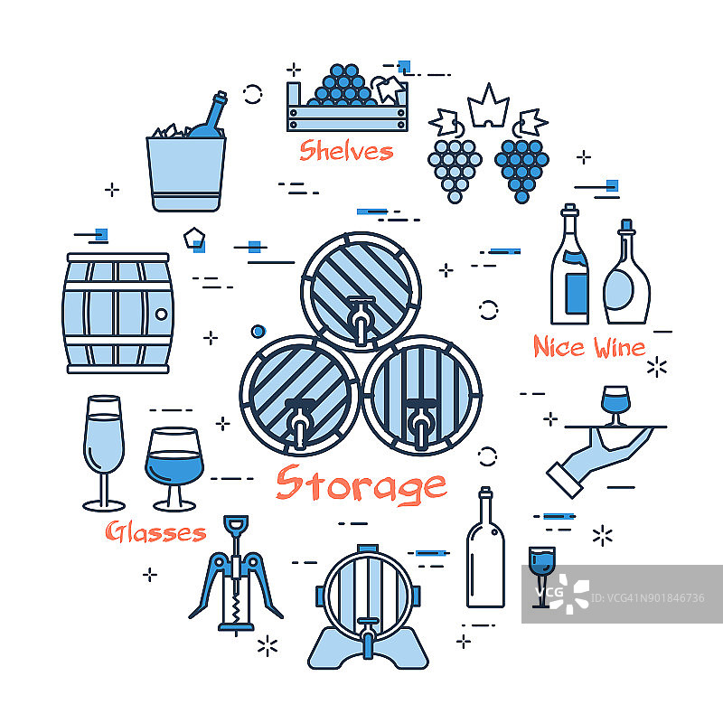 蓝色圆形储存葡萄酒的概念图片素材