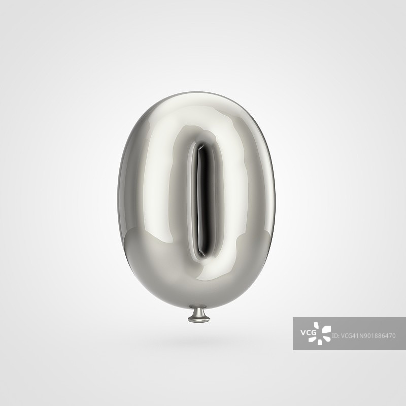 光滑的银色气球0号孤立在白色背景上。图片素材