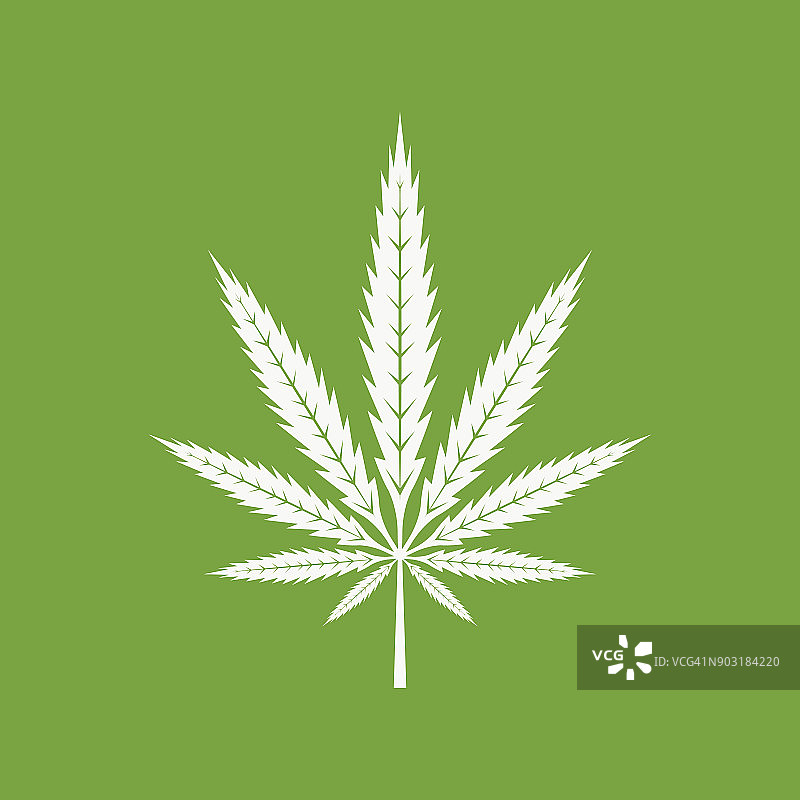 大麻叶子图标孤立在绿色背景，大麻图片素材