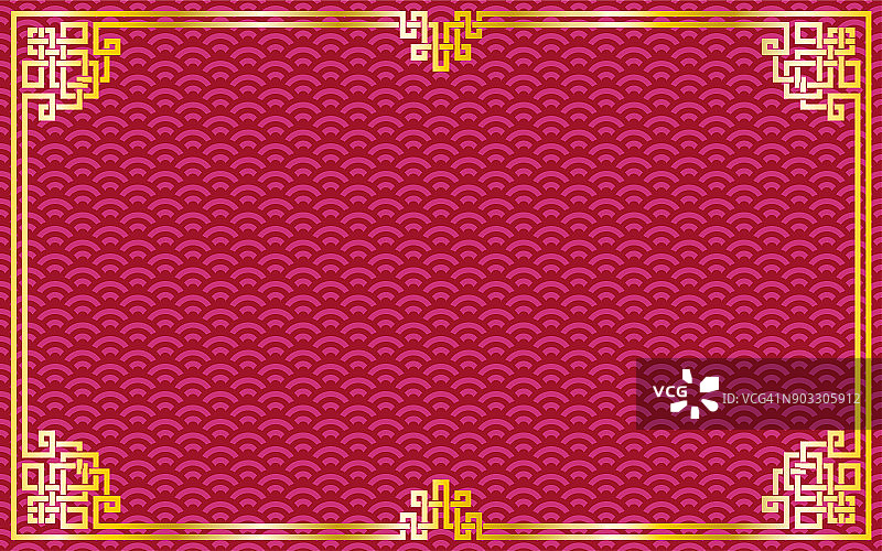 东方复古金框上的红色/紫色图案背景为中国新年庆祝卡，海报，横幅或传单，矢量图片素材