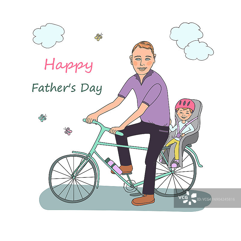 爸爸带着宝宝骑自行车去图片素材
