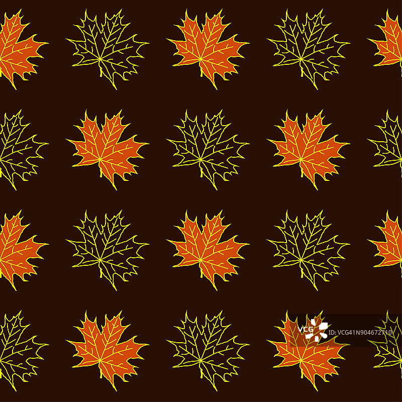 橙色和黄色的枫叶无缝图案在一个棕色的背景图片素材